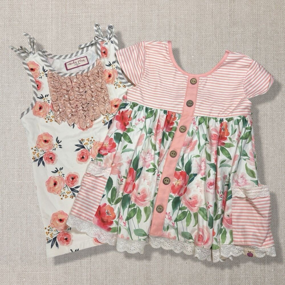 Cheeky Plum Floral Boutique Top Lot Girls Size 5T Pink Cottagecore Ditsy